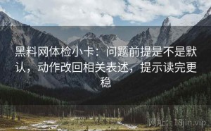 黑料网体检小卡：问题前提是不是默认，动作改回相关表述，提示读完更稳